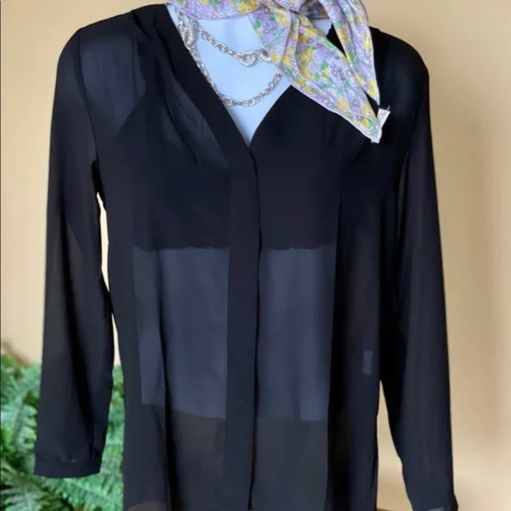 Urban CoCo Womens Tunic Top Black Long Sleeve Sheer Blouse New Large